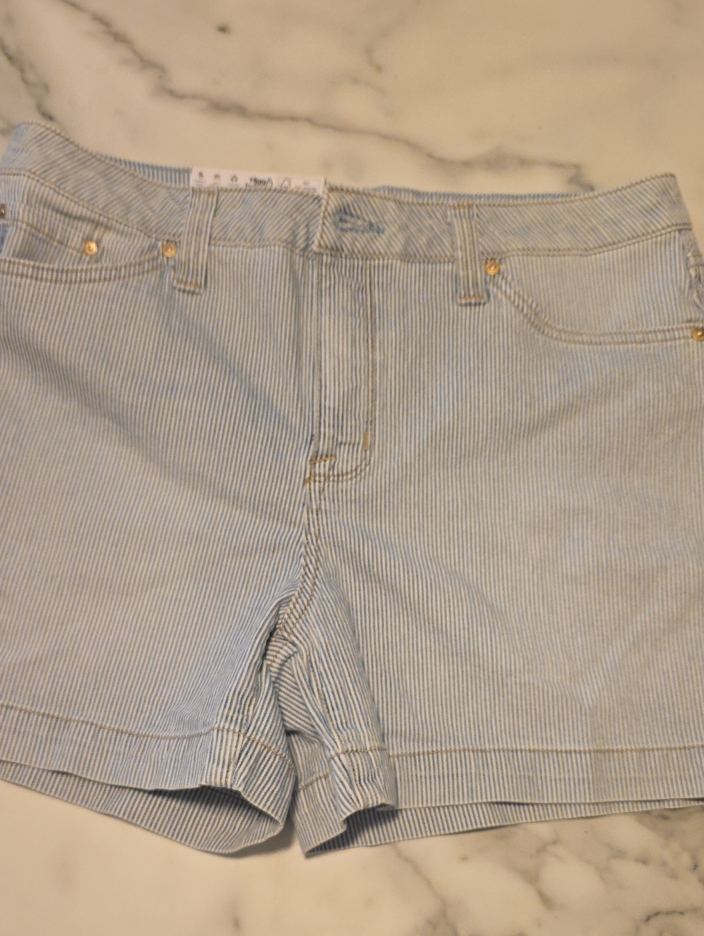Seven7 Light Blue Pinstripe Denim Shorts